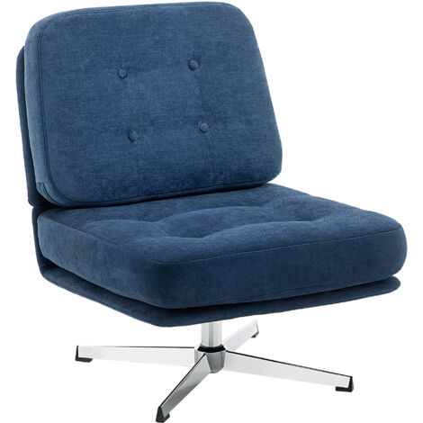 Poltrona girevole di design, poltrona da lettura imbottita in ciniglia, seduta ampia, cuscino a molle e gambe in metallo, blu scuro. (1/5)