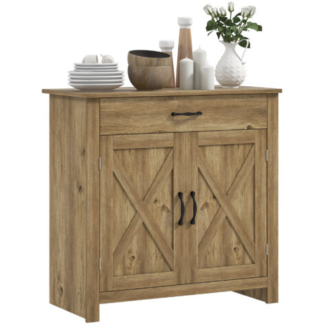 Credenza da cucina in stile rustico con armadietto a 2 ante e cassetto, 80x39,7x80 cm, colore legno.