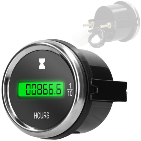 Contador de horas universal de 12-24 V - Horas totales de funcionamiento, pantalla de 0 a 999999 h, 52 mm, para camiones, excavadoras y barcos (1/5)