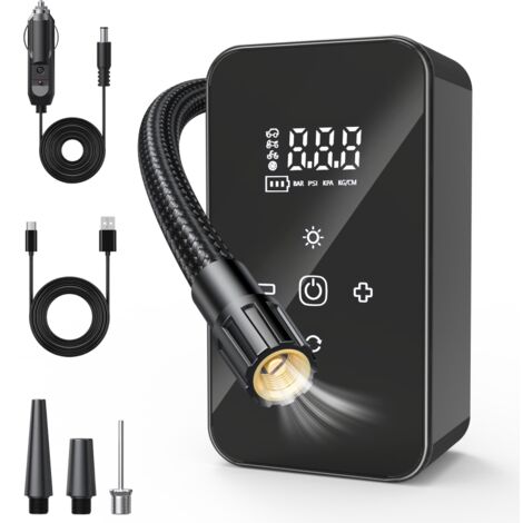 Bomba de aire inalámbrica de 140 PSI - Inflador eléctrico portátil, batería de 3900 mAh, pantalla táctil, carga USB-C, función de batería externa.