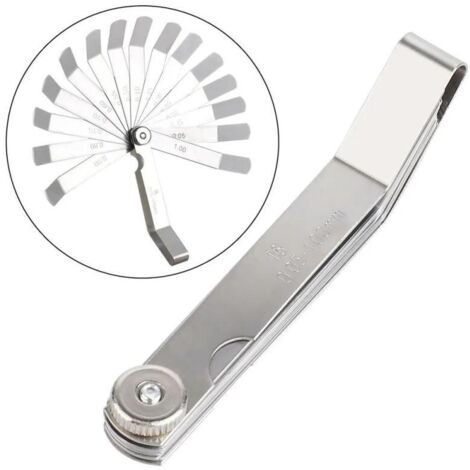 Juego de galgas de espesores angulares de 16 hojas – Acero inoxidable 0,05-1,00 mm – Herramienta de medición para el ajuste de la holgura de válvulas – Mecánica automotriz y de motocicletas