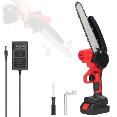 Sierra de poda eléctrica portátil de 21 V y 8 pulgadas, motosierra pequeña para partir leña, motor con escobillas, herramienta de carpintería de una sola mano con sistema de lubricación para cortar en (1/5)