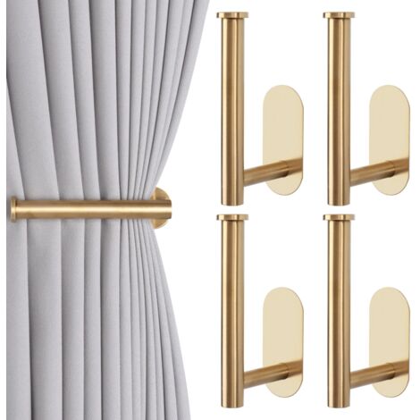 Ganchos adhesivos para cortinas en forma de L, de color dorado, que no dañan las paredes y proporcionan una sujeción segura (juego de 4). (1/5)
