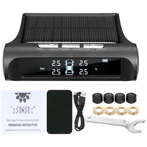 Sistema universal inalámbrico de monitorización de la presión de los neumáticos (TPMS) con 4 sensores externos. Visualización en tiempo real de la presión y la temperatura de los 4 neumáticos. (1/5)