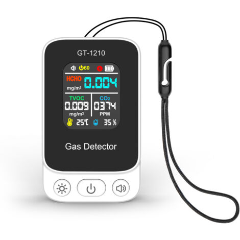 Monitor de calidad del aire 5 en 1, mide CO2, HCHO, VOC, temperatura y humedad, medidor de interiores recargable por USB-C, indicador de alerta de color (blanco).