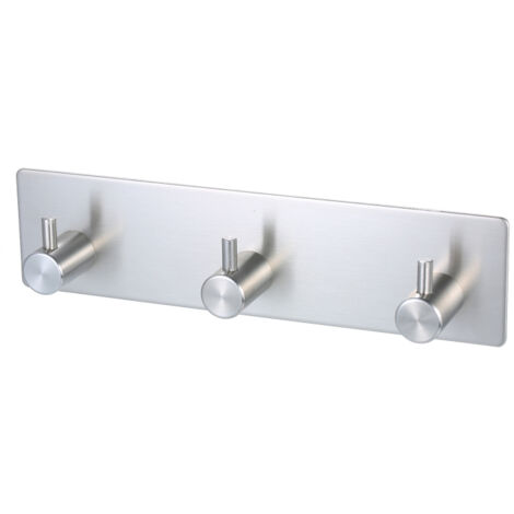 Perchero de pared de acero inoxidable con ganchos adhesivos para albornoz y toalla, 3 ganchos, 1 unidad.