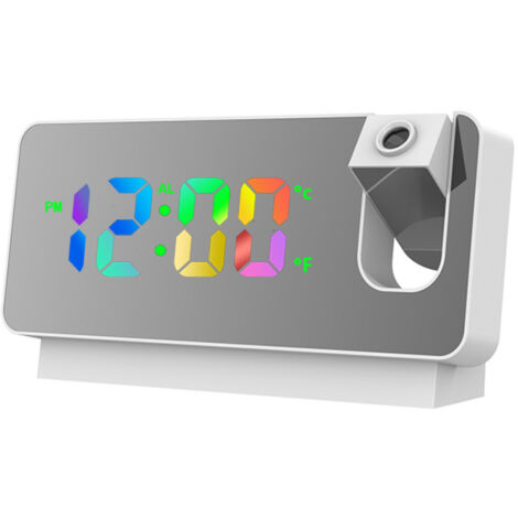 Reloj despertador digital con proyector giratorio de 180°, pantalla LED grande y nítida a color, visualización de temperatura en formato de 12/24 horas, ideal para el dormitorio y con posibilidad de m (1/5)