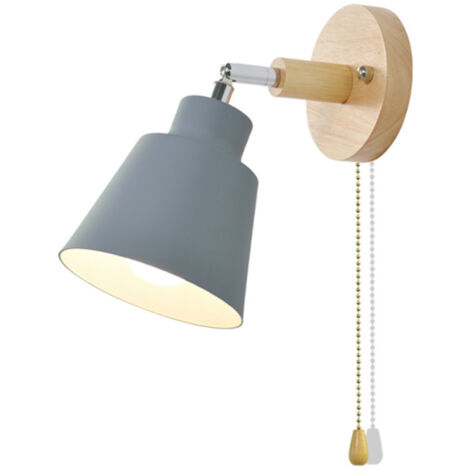 Aplique de pared moderno y minimalista con forma de macaron, interruptor de madera, base de 10 cm, casquillo E27, color gris. (1/5)