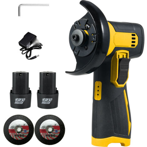 Amoladora angular inalámbrica de 12 V, disco de amolar de 75 mm, 2 baterías de iones de litio de 1300 mAh y cargador, botones con diseño ergonómico. (1/5)