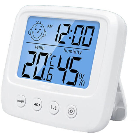 Termómetro higrómetro digital, icono de confort ambiental, monitor de temperatura y humedad de alta precisión, retroiluminación, blanco. (1/5)
