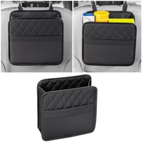 Bolsa de almacenamiento para el respaldo del asiento del coche, de piel sintética negra. (1/5)