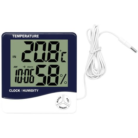 Higrómetro-termómetro digital HTC-2, monitor de temperatura interior/exterior, medidor de humedad, pantalla LCD retroiluminada, estación meteorológica, despertador, calendario, recordatorio de hora, m (1/5)