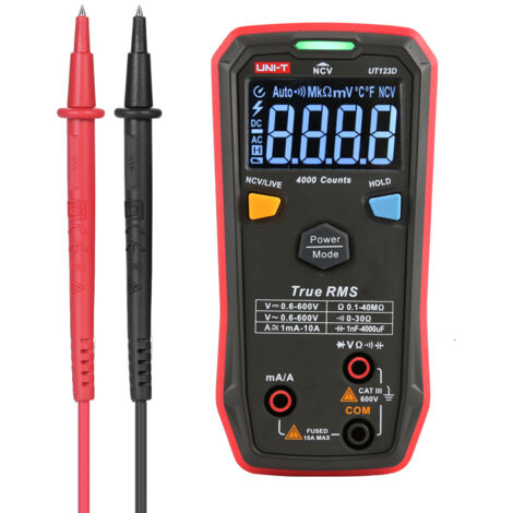 Multímetro digital de bolsillo AC/DC True-RMS, 4000 µF, medidor de capacitancia de alta capacidad, comprobador multifunción con selección automática: resistencia, capacitancia, diodo, continuidad, vol (1/5)