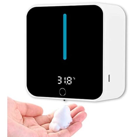 Dispensador automático de jabón en espuma para montaje en pared, 400 ml, pantalla LED de temperatura, estación de lavado de manos inteligente sin contacto para el baño (Color: Jabón en espuma) (1/5)