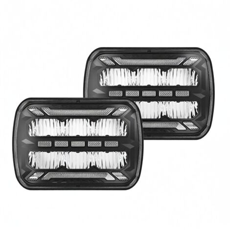 Faros LED de 7x6, faros LED cuadrados de 5x7 (1 par) con luces de circulación diurna, intermitentes, luz de cruce/carretera, 4 modos de iluminación, casquillo H4 (1/5)