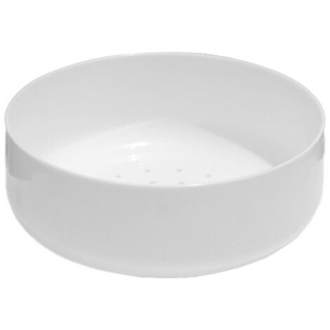 Maceta redonda de cerámica blanca con bandeja de bambú, ideal para suculentas, para colocar sobre una mesa o escritorio.