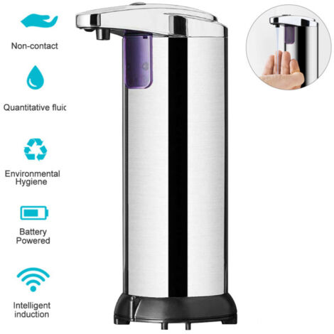 Dispensador automático de gel hidroalcohólico por inducción, con capacidad para 250 ml, para el lavado de manos, ideal para el hogar, el baño, la cocina y hoteles (color plata). (1/5)