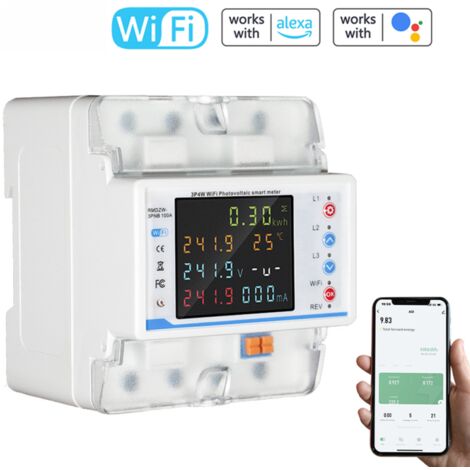 Interruptor automático inteligente WiFi Tuya con reconexión automática, medidor trifásico 3P4W, múltiples protecciones, programación horaria y funciones de medición de electricidad.
