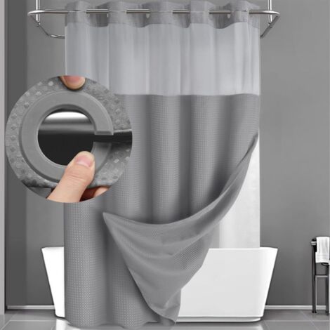 Cortina de ducha BreezeLoom con sistema de fijación mediante clips y forro extraíble, 190,5 cm x 183 cm, color gris lavanda suave. (1/5)