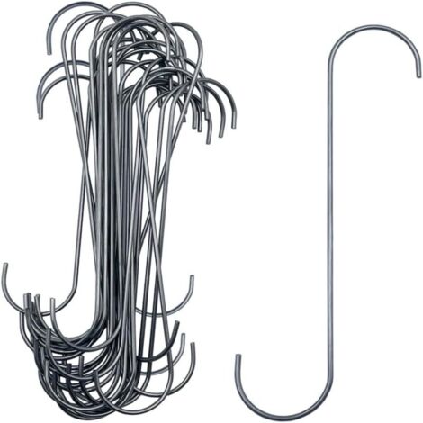 26 ganchos metálicos resistentes, de 15 cm de largo, en forma de S, de alambre de acero de 0,25 mm, con recubrimiento de polvo plateado, para colgar plantas o realizar proyectos de bricolaje. (1/5)