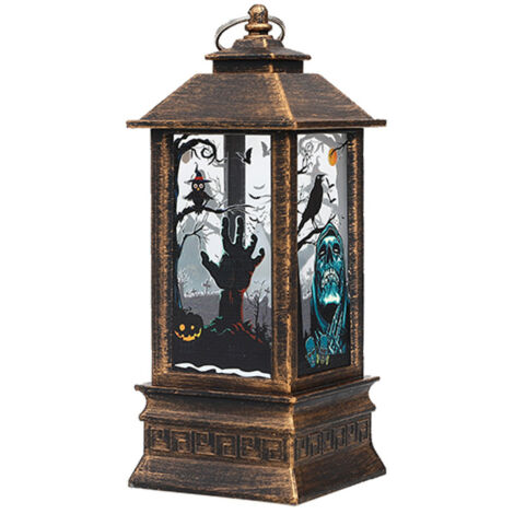 Guirnalda de luces LED de Halloween con diseño de bruja, murciélago y calavera, para colgar, funciona con pilas, luz nocturna. (1/5)