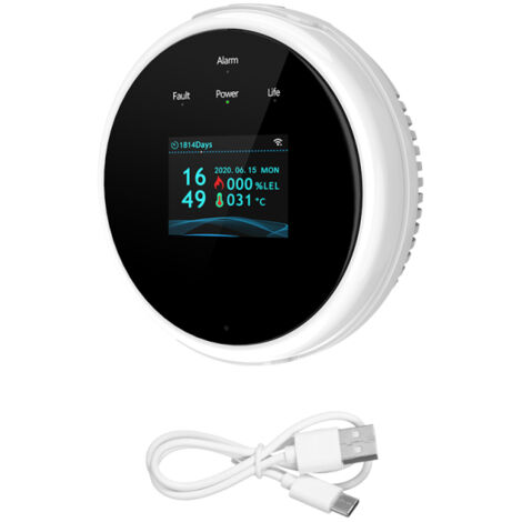 Detector de gas WiFi con alarma para hogar, compatible con app Tuya, alimentación USB, pantalla LCD color y aviso vocal, para cocina, caravanas y autocaravanas
