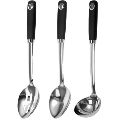 Juego de tres cucharas soperas de acero inoxidable para cocina: juego de 3, resistentes a la corrosión y aptas para lavavajillas, ideales para servir, mezclar y cocinar. (1/5)