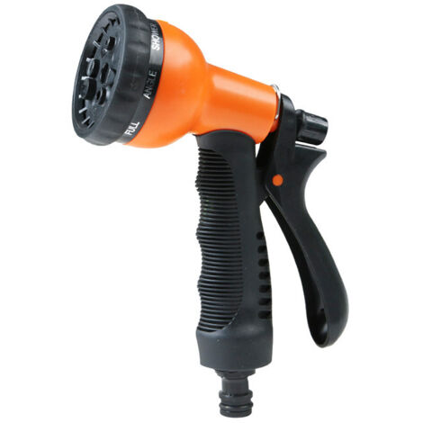Pistola de agua multiusos de alta presión, ajustable, con 8 funciones y revestimiento de goma, para regar flores y jardines, lavar coches y otras necesidades domésticas (naranja). (1/5)