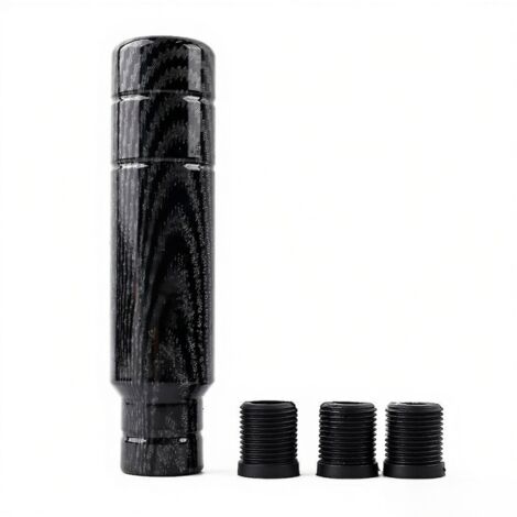 Pomo universal de palanca de cambios de fibra de carbono negra para coches manuales, estilo aluminio carbono, 13 cm, con roscas M8 y M10. (1/4)