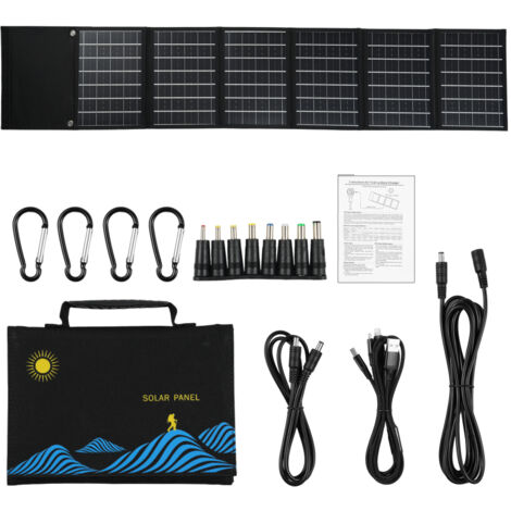 Bolsa plegable con panel solar de 6 paneles y 50 W, cargador solar portátil con doble salida USB + CC, ideal para senderismo, escalada, acampada y picnics al aire libre.
