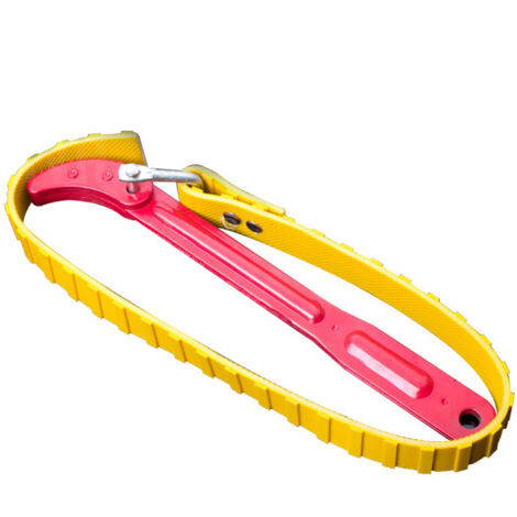 Llave universal, llave de correa ajustable, llave con mango de acero para fontanería, llave plana para filtro de aceite, para abrir y desmontar tuberías, rojo/amarillo (1/5)