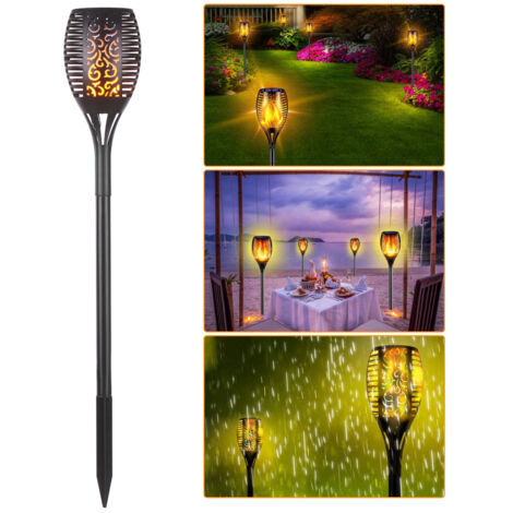 Linterna solar impermeable con efecto de llama parpadeante, 96 LED, iluminación exterior, baliza solar, decoración de paisajes, encendido/apagado automático.