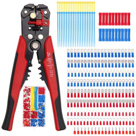 Kit de 260 terminales de crimpado para cables, conectores eléctricos termorretráctiles aislados, caja surtida con pelacables portátil.