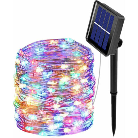 Luces solares de jardín exteriores multicolor – 10 metros, 100 LED – Iluminación festiva sin cables – Detector crepuscular automático (1/5)