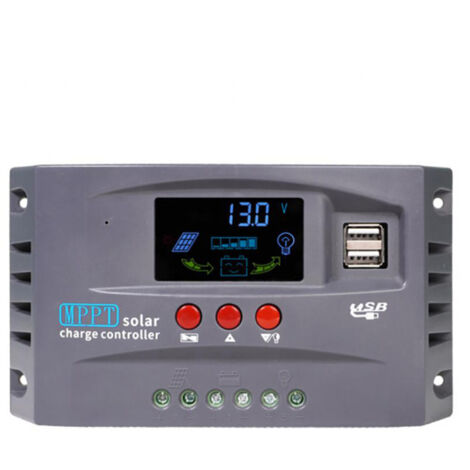 Controlador solar de 12V/24V con identificación automática, cargador solar con pantalla LCD y puerto USB doble. (1/5)