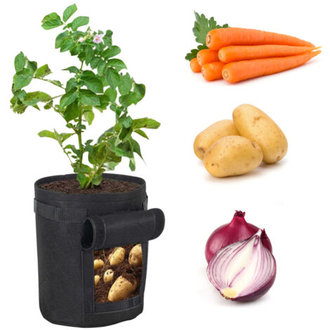 Bolsas de cultivo de patatas de 7 galones, maceta, bolsa de cultivo de hortalizas de tela no tejida transpirable con asas y solapa de acceso para patatas, tomates, zanahorias, fresas, frutas y flores,