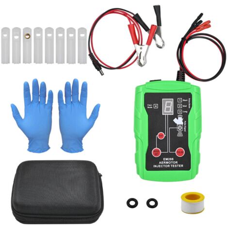 Kit de prueba y limpieza de inyectores de combustible, herramienta de prueba de inyectores duales con 8 modos de pulso, pantalla LCD, kit de limpieza universal EFI GDI de 12 V con 8 adaptadores (verde (1/5)