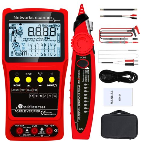 Multímetro portátil 2 en 1 – Solución cables red – Pantalla LCD – Prueba PoE – Comparación cables – Cortocircuito/circuito abierto (1/5)