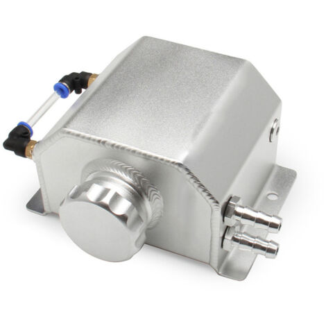 Depósito de expansión de refrigerante automotriz de aluminio de 1 litro, depósito de recogida de aceite, depósito de ventilación de aceite universal con tapón de drenaje. (1/5)