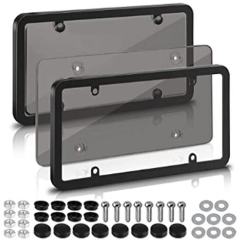 Juego de 2 soportes para matrícula, fabricados en plástico negro, compatibles con la mayoría de las matrículas estándar de EE. UU. - Tornillos y tapas para tornillos incluidos (1/5)