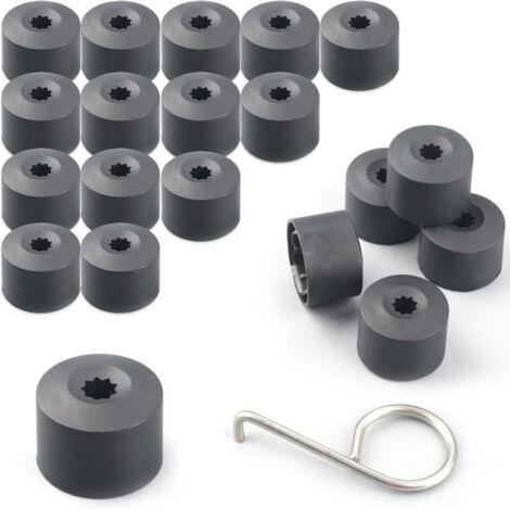 Lote de 21 tapas hexagonales para tuercas de rueda de 17 mm con clip de extracción – Protección universal contra el polvo para automóviles, color negro. (1/5)