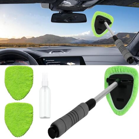 Herramienta de limpieza de parabrisas, kit de limpieza de parabrisas para coche con toallitas de microfibra reutilizables, mango extensible, limpiador de ventanas de coche de microfibra lavable (verde (1/5)