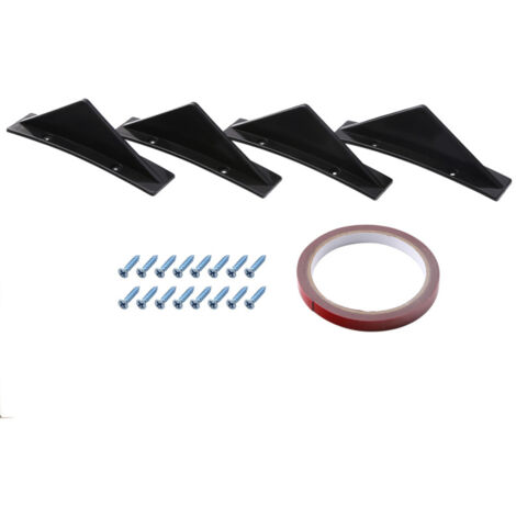 Juego de 4 aletas traseras triangulares con forma de aleta de tiburón para parachoques de coche, universales, negras y curvas. (1/5)