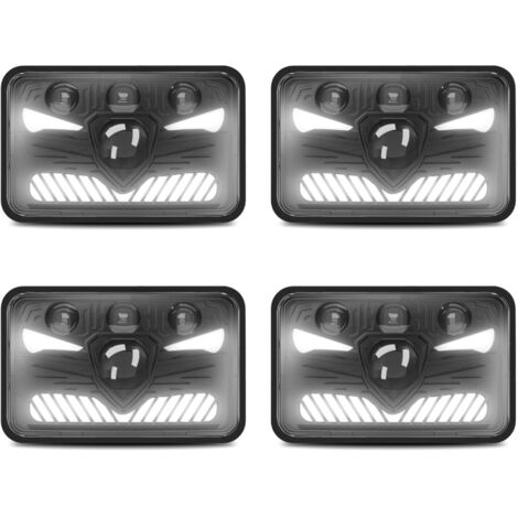 Faros LED cuadrados de 4x6 y 5 pulgadas (1 par) con luces diurnas, intermitentes, luz de cruce/carretera, 4 modos de iluminación, casquillo H4 (juego de 4) (1/5)
