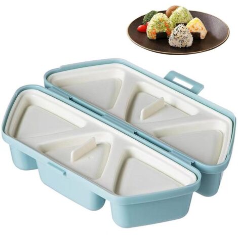 Herramienta creativa con 6 rejillas triangulares para hacer bolas de arroz, antiadherente, plegable y portátil, de color azul. (1/5)