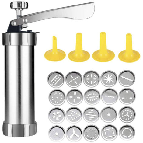 Kit de prensa para galletas y repostería con 20 discos y 4 boquillas para decorar galletas. Ideal para hacer galletas caseras y decorarlas. (1/5)