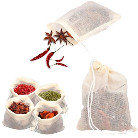 24 Bolsas de Especias para Cocinar, 9,8x8cm Bolsas de Muselina con Cordón Bolsas de Té Vacias Reutilizables Bolsas de Filtro de Té Bolsas para Hierbas para Especias Té Hierbas Sopa Cocinar (1/5)