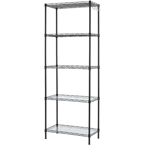 ORGANIZADOR PARA EL HOGAR Estantería de alambre de 5 niveles Estantería de almacenamiento de alambre resistente Soporte para microondas con 4 ganchos laterales Patas niveladoras (1/5)