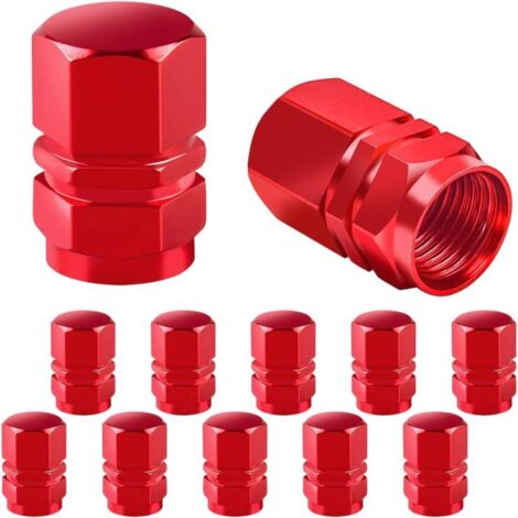 Tapa de válvula para neumático de coche, tapa de válvula hexagonal de aleación de aluminio rojo, paquete de 12 (1/5)