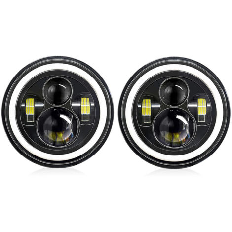 Juego de 2 faros LED redondos de 7 pulgadas para coches y motocicletas, con luces de circulación diurna, intermitentes, luces de cruce y luces de carretera. 6000K, 140W, resistente al agua (IP67). (1/5)